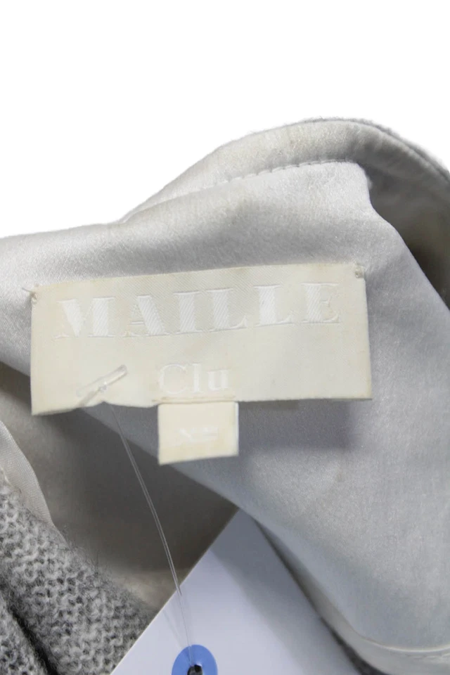 Maille Clu Womens Wool Gray Plaid V-Neck Long Sleeve Cardigan Sweater Top SizeXS - Image 4 of 4