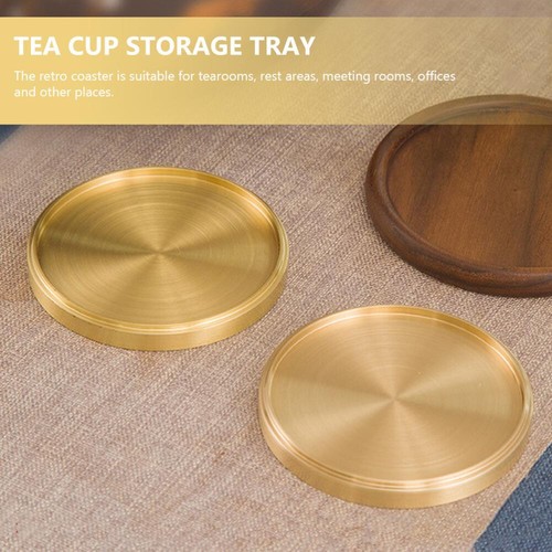 Posavasos de latón para escritorio boho cálido - oficina cobre platillo posavasos bebidas tazas esteras - Imagen 3 de 12