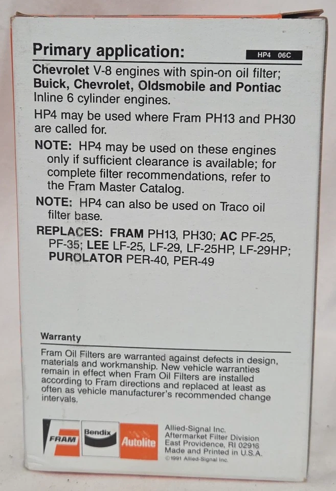 FRAM 高性能旋转机油过滤器,HP4 适用于 Select 雪佛兰和 GMC — 第 2/2 张图片