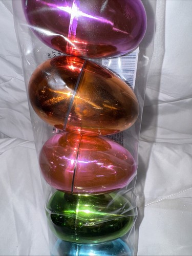 6 Easter Eggs Fillable Plastic Multicolor Metallic 3”x2” NEW - Picture 4 of 8