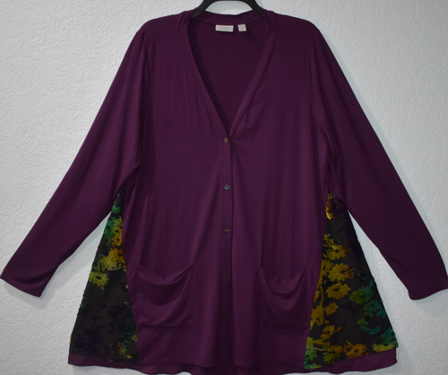 LOGO Lori Goldstein Cardigan 1X Colorful Duster Slouch Pockets Long Slvs Stretch - Picture 9 of 20