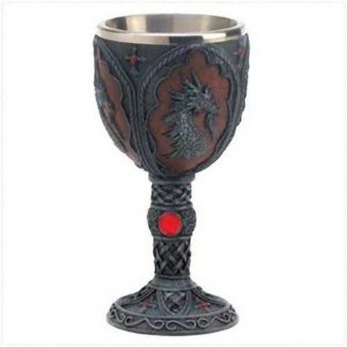 Jeweled ROYAL DRAGON GOBLET Cup w/ Gems Crest Scrollwork Gift Friend Dad Father - Picture 2 of 2