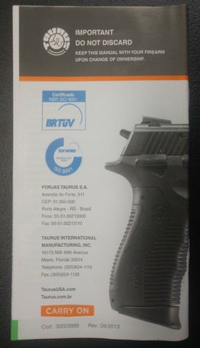 Taurus 800 Series Pistol Instruction Owner's Manual Factory Original - Picture 2 of 2