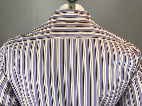 Mens Elements By Arnold Zimberg Large Blue & Light Beige Striped Paisley Shirt - Picture 8 of 11