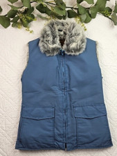 VTG Woolrich Womens Blue Fur Lined Full Zip Vest Size S Made in USA