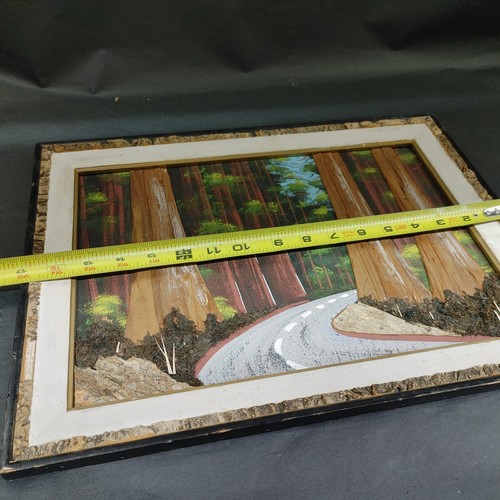 Vintage Road Thru Redwood Forest 3D Bark Moss Painting Framed Art 17"x12.5" *See - Picture 18 of 19