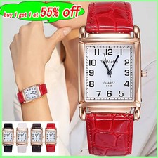 Ladies Womens Wrist Watches Watch Quartz Square Leather Strap Analogue for Gift