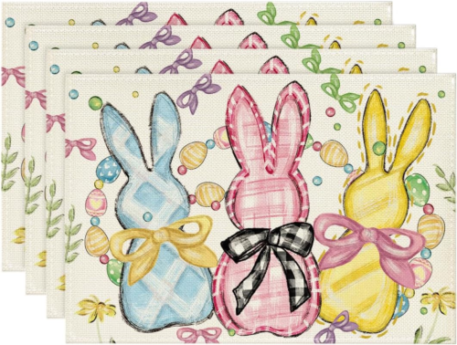Bunny Rabbits Eggs Easter Placemats Set of 4, 12X18 Inch Floral Bow Seasonal Spr - Picture 8 of 12