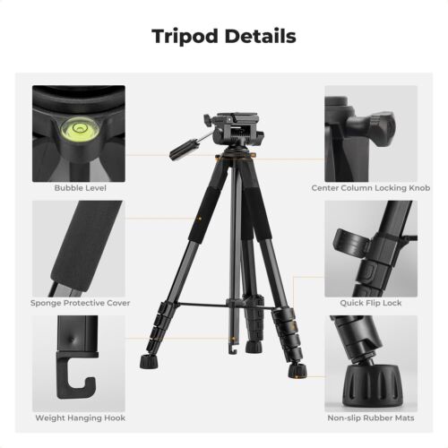 K&F Concept 75" Camera Tripod Lightweight Travel DSLR Tripods for Camera Phone - Picture 11 of 19