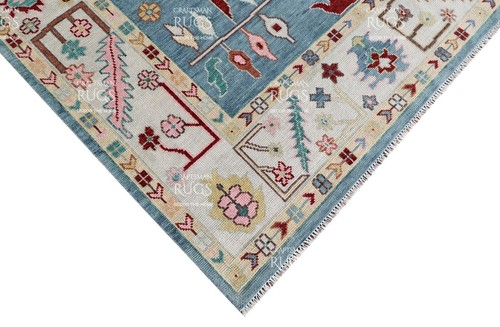 Oushak Hand Knotted Blue 4x6, 5x8, 6x9, 8x10, 9x12, 10x14, 12x15 Wool Area Rug - Picture 7 of 10