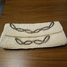 Vintage Made in Japan Pearl Beaded Zipped Clutch Purse/Evening Bag Wedding VGUC