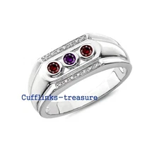 Natural Amethyst Garnet & CZ Gemstones with 925 sterling silver Ring #4435