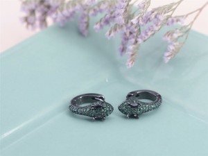 Boucles d/'Oreilles Creole Noir Anneau Serpent Vert Plaqué Or CZ Rose G6 103 b