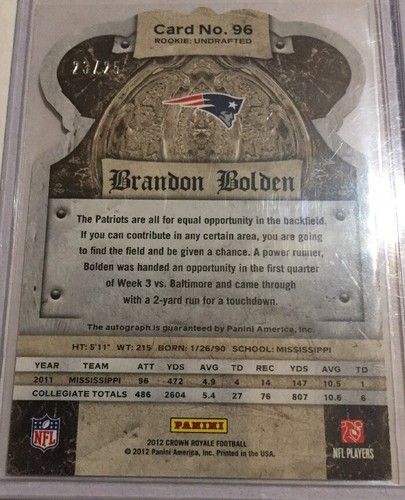 2012 Crown Royale Brandon Bolden handsigniert/signed RC #'d/25, Lot of 3 - Bild 5 von 10