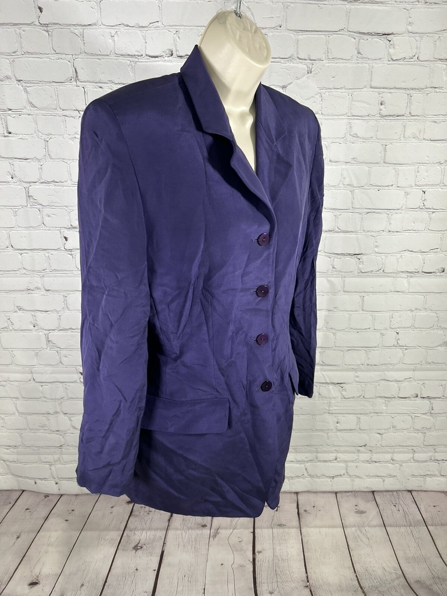 VTG Josephine Chaus Solid Purple 100% Silk 4 Button Jacket