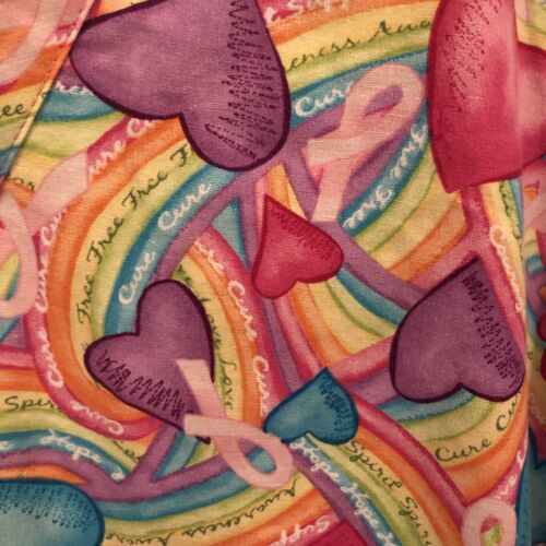 Crest Cottons Women’s XS Colorful Hearts~ Breast Cancer Themed Scrub Shirt - Picture 2 of 9