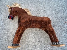 Vintage Antique Rocking Horse Wooden Face  Rocker Steiff Fur  Yarn Mane    tb5m