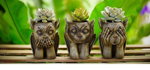 Cute little Resin Gargoyle Flower Pot Figurines for Garden Or Indoor Use - Picture 6 of 23