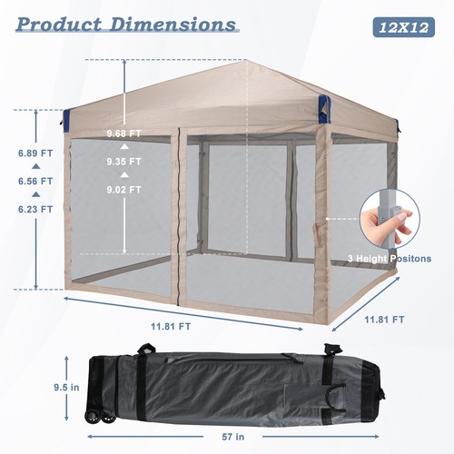 Aoodor 12'x12'/10'x10' Pop Up Canopy Tent Portable Shade Canopy with Mesh - Picture 4 of 37