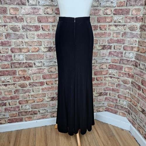 Vintage Black Velvet Maxi Skirt UK 12 14 Stretch Full Length Goth Boho Vera Mont - Picture 10 of 12