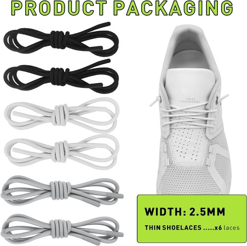 3 Pairs Elastic Shoelaces for ON Cloud 22''/55cm, Black+white+grey - Picture 2 of 3