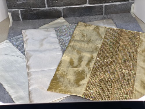 set of 3 boho sequenced 16x16 pillow case/white,silver,gold - Picture 2 of 9