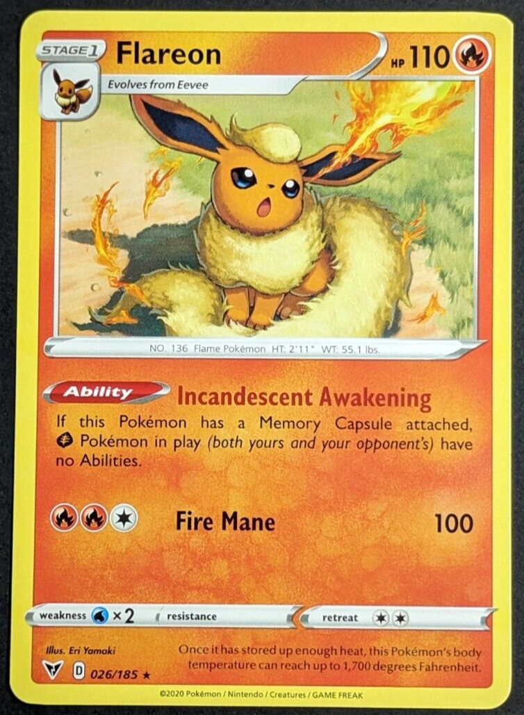 Flareon Miscut Error NM 026/185 Vivid Voltage Pokemon Card