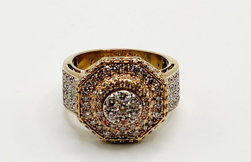10KT Yellow & Rose Pink Gold 3.15CT H-I /VS-SI Diamond Men's Ring Size 11.75 US