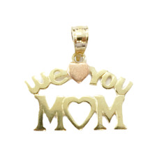 14K Yellow Gold We Love You Mom Charm Necklace Pendant  0.8