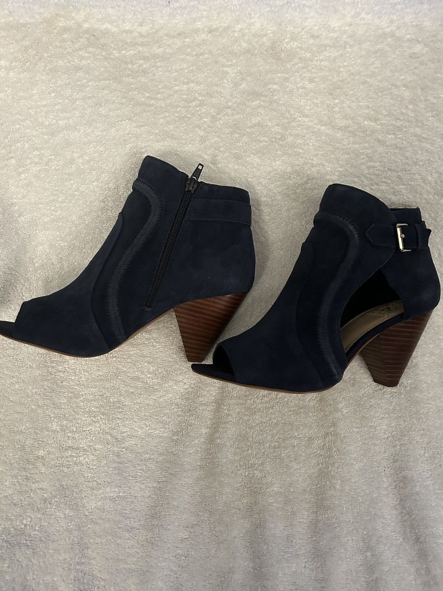 New Vince Camuto SEXY Ennley Navy Blue Suede Leather Boots PeepHeels  Shootie M