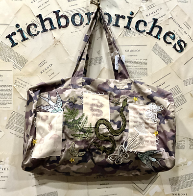 Free People X Denim & Bone Serpent Weekender Bag Camo Embroidery