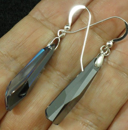 Avilagems Crystalactite Swarovski Crystal Blue .925 Sterling Silver Earrings 2" - Picture 2 of 3