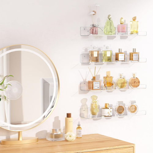 Clear Acrylic Wall Shelves Set 4 15" Floating Display Organizer Bathroom Bedroom - Picture 4 of 12