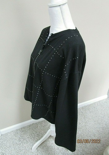 St.Clair International Fashion Sweatshirt Black & Rhinestones Fleece Lining Sz M - Picture 4 of 6
