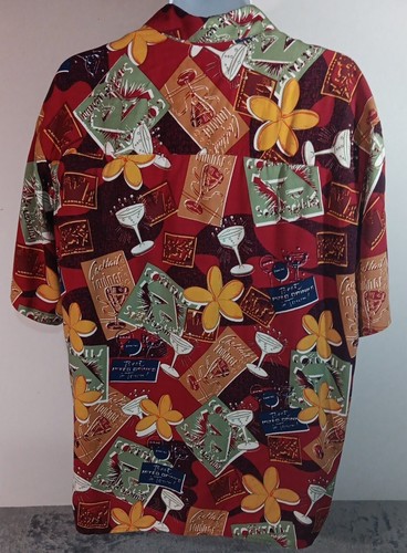 John Henry Hawaiian Shirt Men's XL Red Cocktails Floral Aloha Rayon - Picture 8 of 9