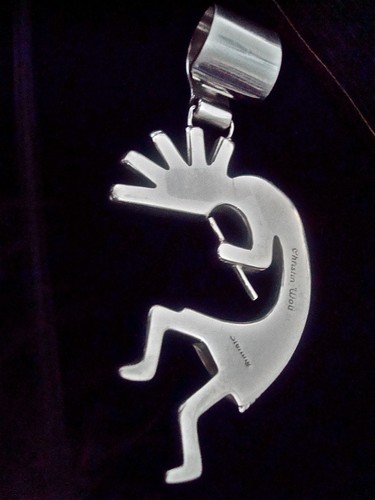 Native American Indian Jewelry Pendant Kokopelli Signed Christin Wolf St Silver - Picture 5 of 6