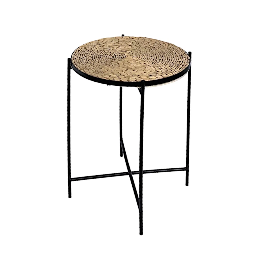 Rattan Design Metal Side Coffee Tray Table With Removable Top Living Room - Image 3 of 4
