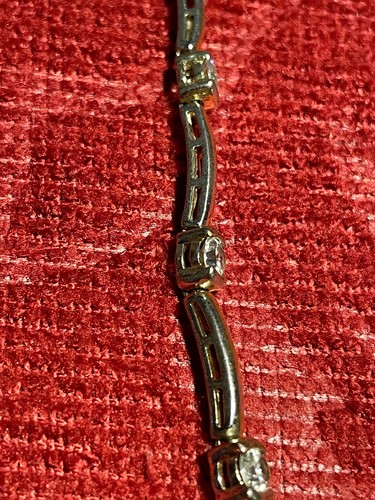 VINTAGE LINK STERLING SILVER BRACELET WITH CZ ACCENTS - 7 1/2" - Picture 4 of 5