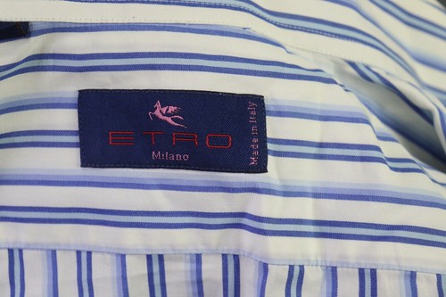 Etro Milano White 100% Cotton Striped Long Sleeve Button Down Shirt Size 41 - Picture 16 of 18
