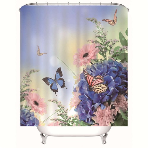 Glazed Blue Foam Bud 3D Shower Curtain Waterproof Fabric Bathroom Decoration - Picture 2 of 6