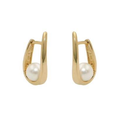 FACHHANDEL-DIREKT Echt Gold 333 Perl Ohrringe Süßwasser Zuchtperle 6,5-7 mm Creole Brautschmuck