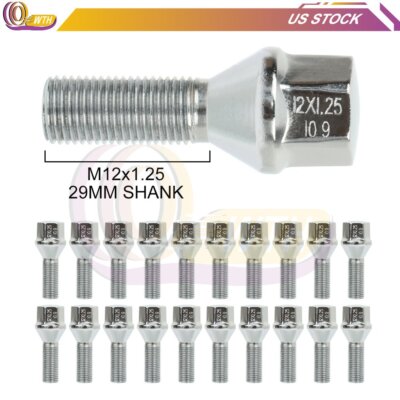20-Pack M12x1.25 Silver Wheel Lug Studs - 28mm Shank For Jeep Renegade, Cherokee, Dodge