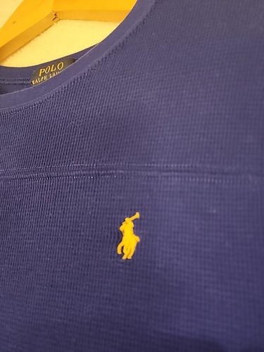 Polo Ralph Lauren Sweater Youth XL 18-20 Blue Henley Shirt Casual Yellow Pony - Picture 2 of 7