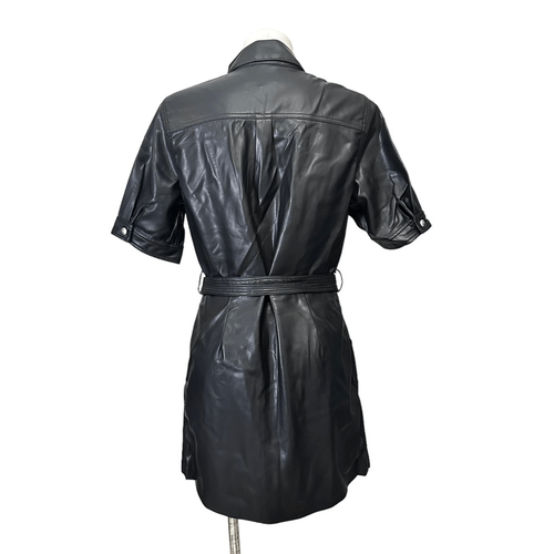 BLANK NYC Womens Mini Shirt Dress Button Down PU Vegan Leather in black sz L NEW - Picture 6 of 11
