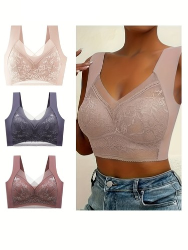 3pcs Comfort & Support! Plus-Size Friendly Lace Wireless Sports Seamless Bra - Picture 12 of 12