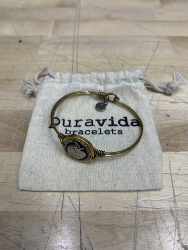 Luca + Danni Gold Bangle Bracelet w/ Sculpted Apple Charm Rustic Two Tone Finish - Picture 3 of 8