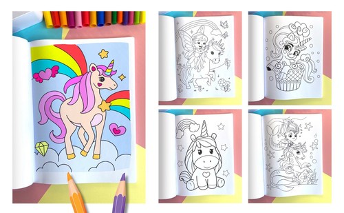 100 Page Children’s Colouring book, Large Size Girls Unicorn Coloring Book - Picture 4 of 5