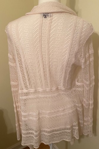 600 West Size Small White Draped Lace Open Weave Cardigan Long Sleeve - Picture 2 of 3