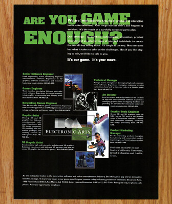 EA Electronic Arts Job Wanted  Recruit Video Game Print Ads Poster Promo 1996