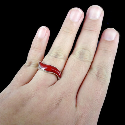 Gioielli con anello in argento sterling 925 con corallo rosso naturale, misur... - Foto 2 di 5